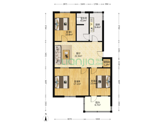 商行家属院 3室1厅1卫 90平方