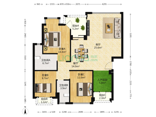 海伦花园 3室2厅2卫 117平方