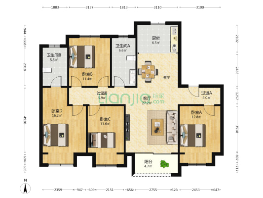金橘墅园 4室1厅2卫 141平方