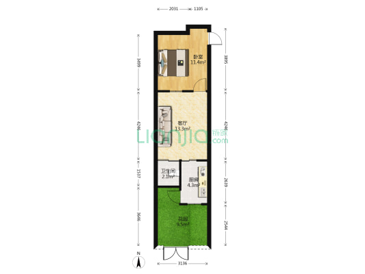 北正街 1室1厅1卫 39平方