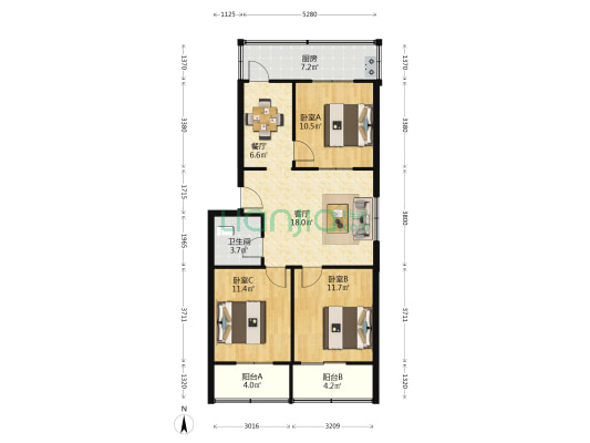 北宫宿舍 3室2厅1卫 85平方