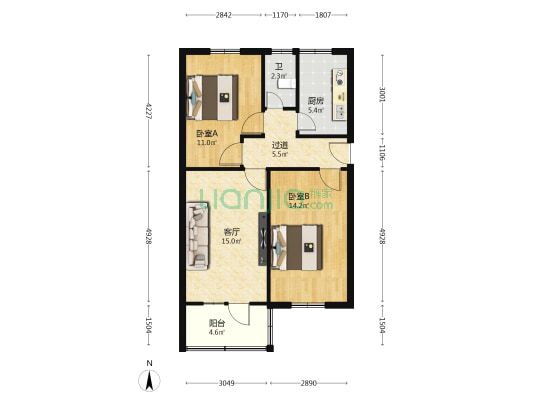 中科院近物所南昌路家属院（二区） 2室1厅1卫 59平方