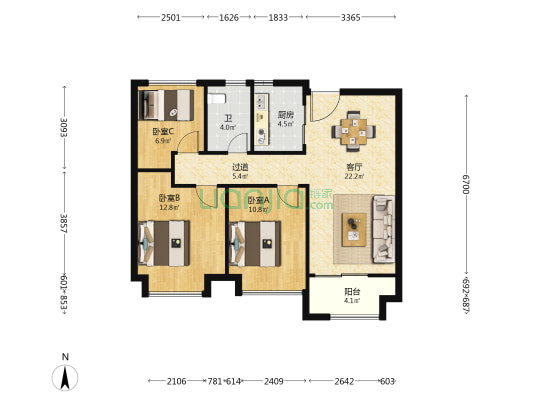 荣安留香园 3室1厅1卫 89平方