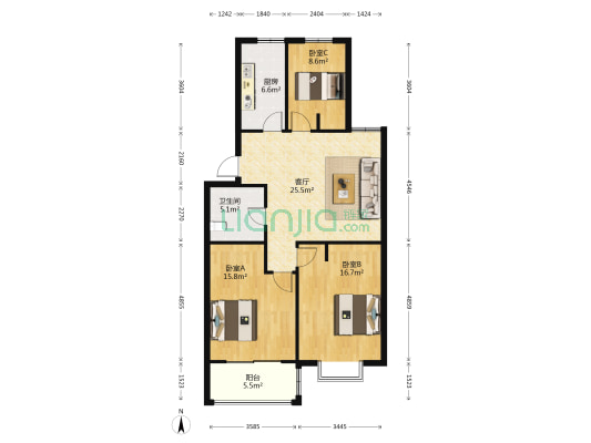 三和公寓 3室1厅1卫 102平方