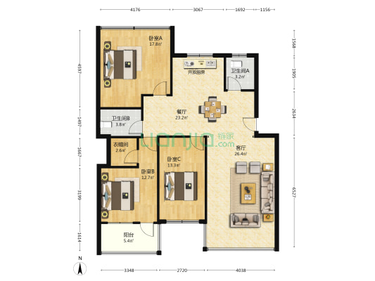 南宁市机关车队宿舍 3室2厅2卫 120平方