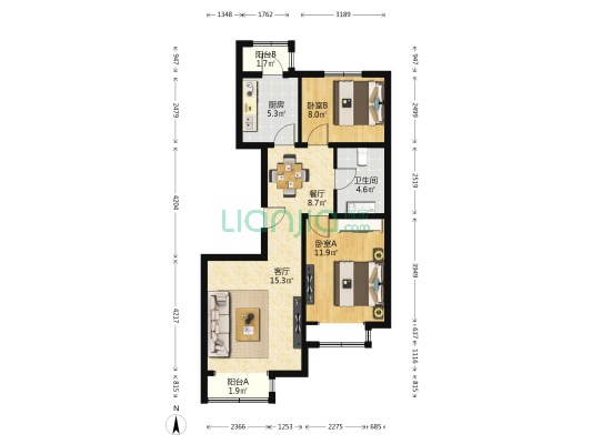 梦想家园东区 2室2厅1卫 85平方