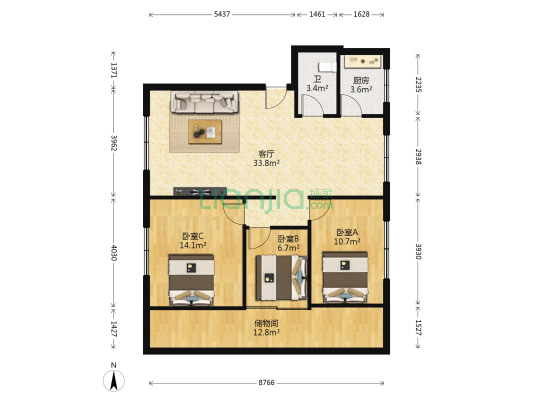 纺织街8号 3室1厅1卫 95平方