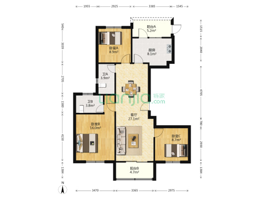 玉棠雅苑 3室1厅2卫 127平方