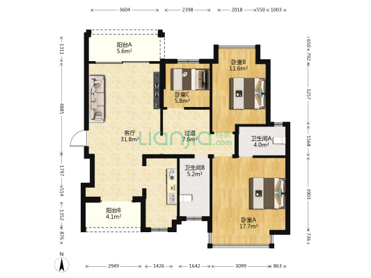 嘉裕华轩 3室1厅2卫 115平方