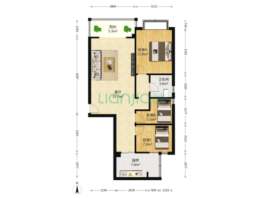 万家华庭 3室1厅1卫 95平方