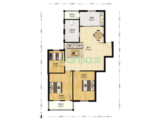市政花园 3室1厅1卫 110平方