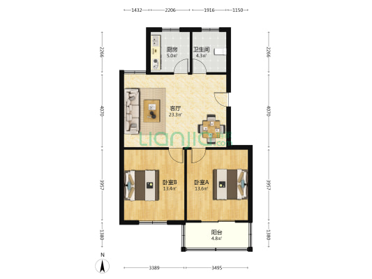 浦口广电局宿舍 2室1厅1卫 76平方