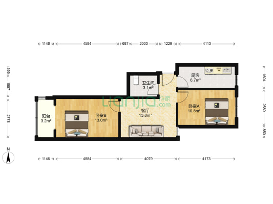 五里坨西小街7号院 2室1厅1卫 63平方