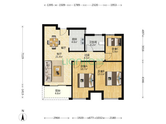 正弘颂雅苑 3室1厅1卫 88平方