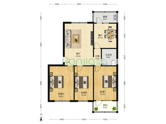 蔬菜公司宿舍 3室2厅1卫 113平方