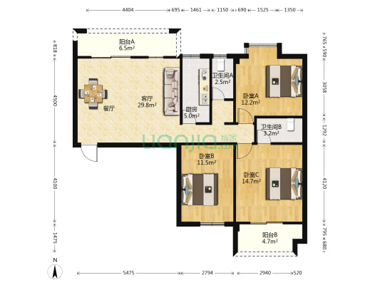 西园佳园 3室1厅2卫 107平方