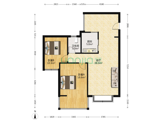 宝光国际 2室1厅1卫 87平方
