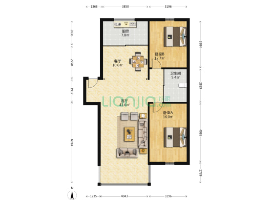 清华园(昌邑区) 2室2厅1卫 116平方