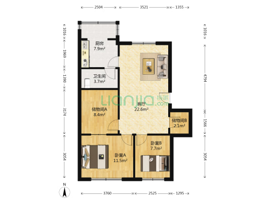冬悦园 2室1厅1卫 68平方