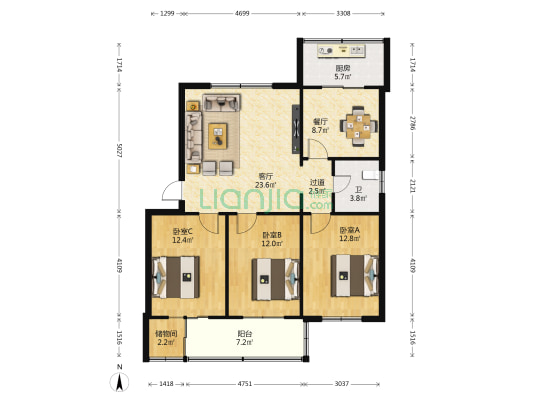 十七局中心医院宿舍楼 3室2厅1卫 102平方
