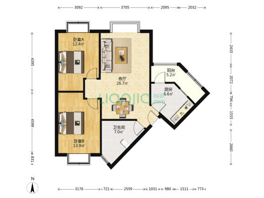 龙家湾巷287号 2室1厅1卫 88平方
