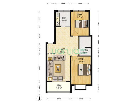正天·颐景苑 2室1厅1卫 89平方