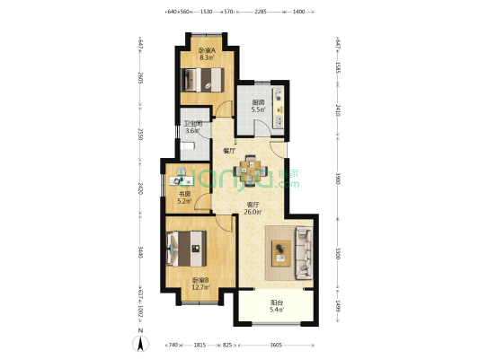 大名城·映湖 3室1厅1卫 87平方