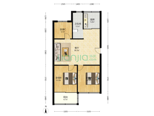 卫门口北巷 3室1厅1卫 84平方