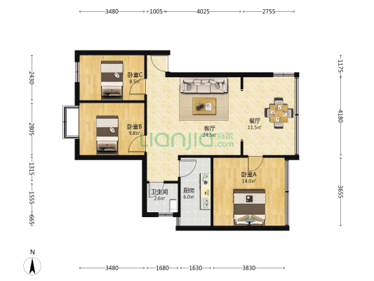 楠亚湾 3室2厅1卫 65平方