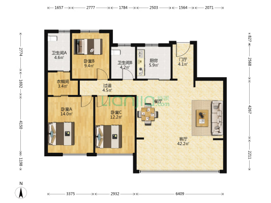 天悦府 3室1厅2卫 116平方