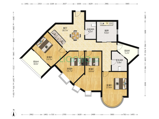 山水人家彩云天 4室1厅2卫 149平方