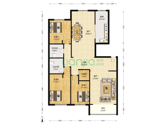 恒安花园 3室2厅2卫 181平方