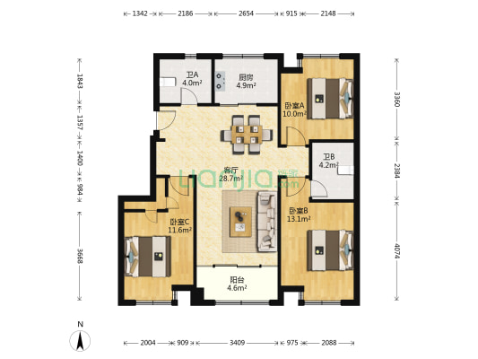 翡丽云邸 3室1厅2卫 107平方