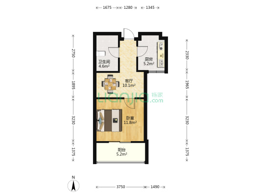 东港嘉苑三区 1室1厅1卫 48平方