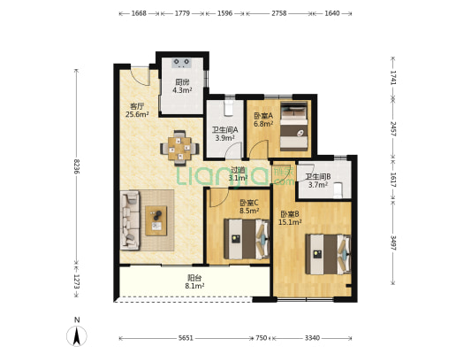 溪畔云璟府 3室1厅2卫 97平方