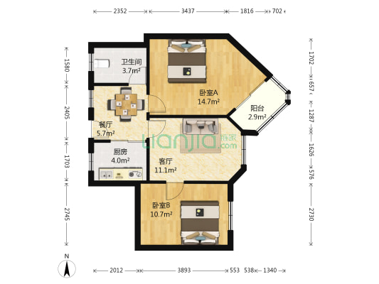 华东化工大厦 2室2厅1卫 80平方