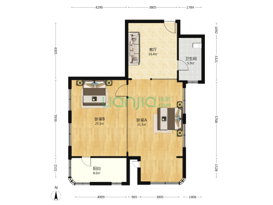 长江润发国际大厦 2室1厅1卫 111平方