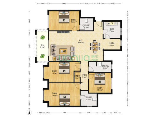 郑开森林半岛南苑 4室1厅3卫 184平方