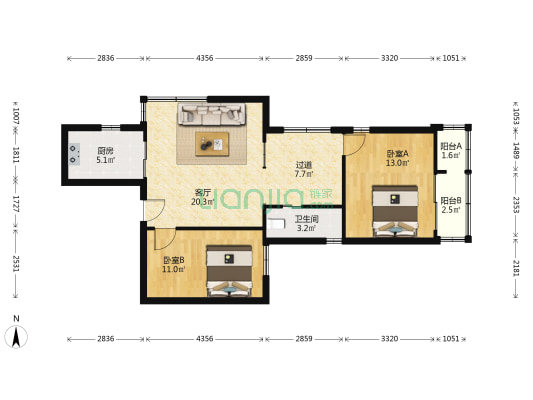 德兴大厦 2室1厅1卫 92平方
