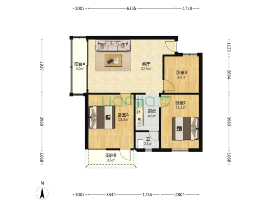 佳华大厦(容桂) 3室1厅1卫 87平方