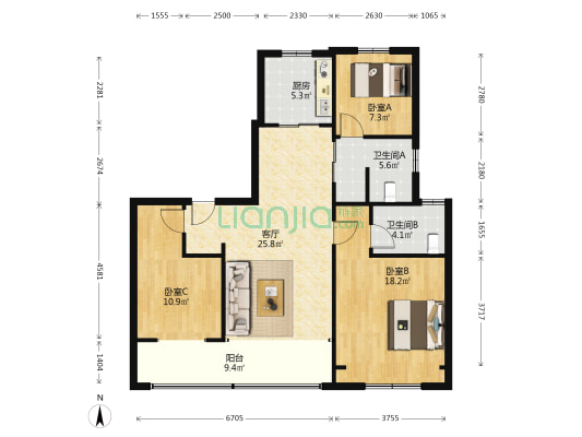 溪语兰庭 3室1厅2卫 122平方