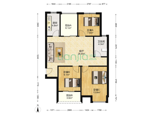紫荆嘉苑 3室1厅1卫 99平方
