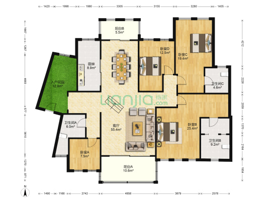 中隆国际御玺 4室1厅3卫 218平方