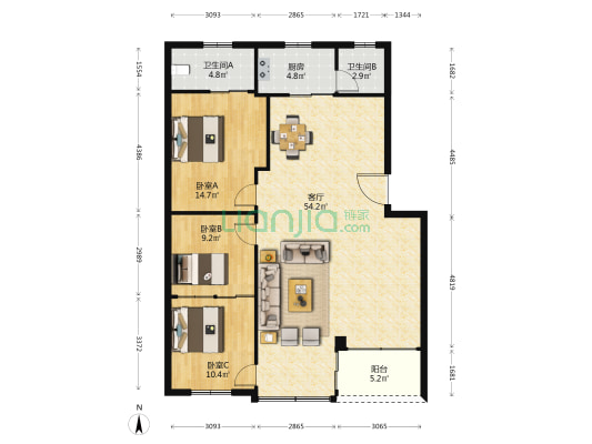 莲园西路 3室1厅2卫 120平方