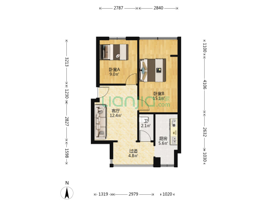 青福里 2室1厅1卫 56平方