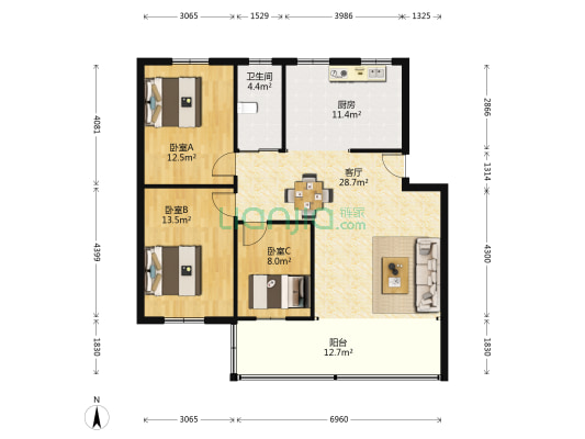 湘江花苑 3室1厅1卫 99平方