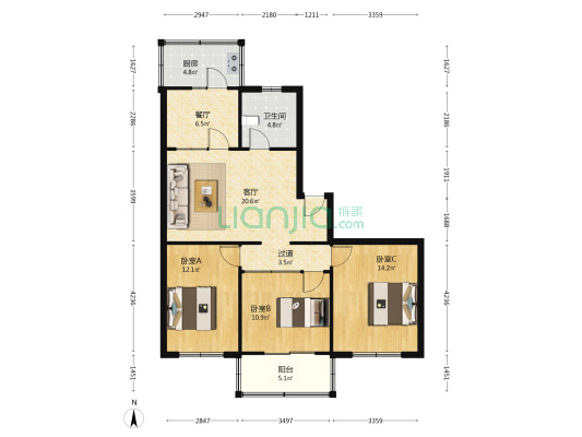 九八五医院住宅小区 3室2厅1卫 96平方