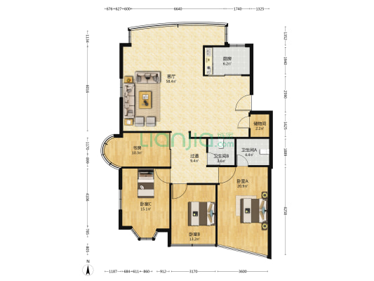 金桥大厦 4室1厅2卫 160平方