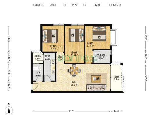 半山翠庭 3室1厅2卫 100平方