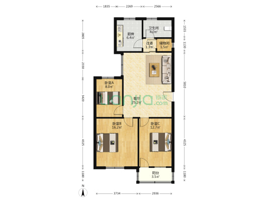 海贸路2号 3室1厅1卫 96平方